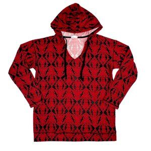 NEW XL LuLaRoe Eliza Red Black Skull Halloween Hoodie Pullover V Neck Knit Soft